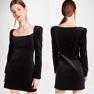 NWT A.L.C. Carolyn Long Puffed Shoulder Black Velvet Mini Dress Size: 2